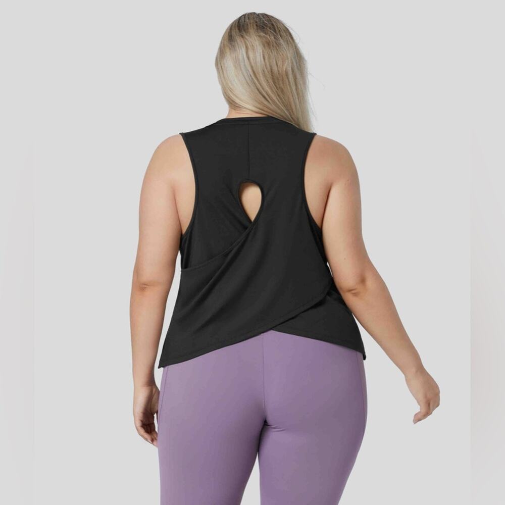 ✨ HALARA Cut Out Crossover Hem Solid Yoga Plus Size Tank Top ✨ size 2X Black